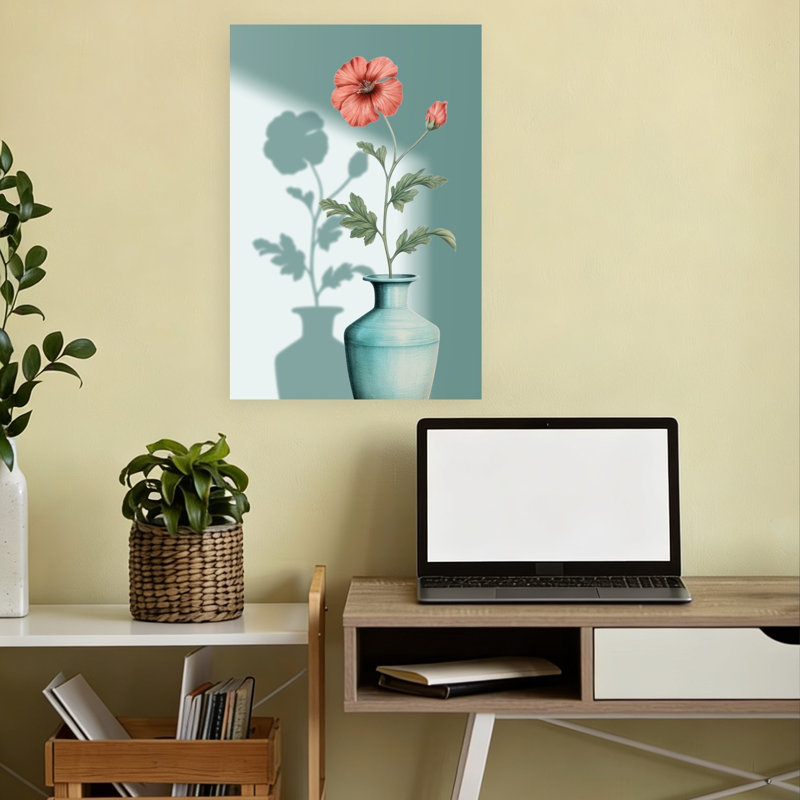 Coral Bloom Shadow Elegant Minimalist Abstract Flower Plant Wall Art Print 1 Piece Wrapped Canvas Wall Art
