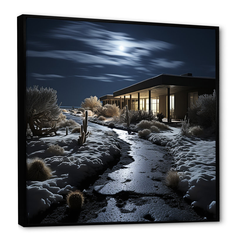 Snowy Winter Hotel Lodges sur impression sur toile, H 30 po x l 30 po x P 1 po, Cadre flottant noir