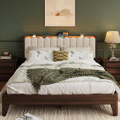 King Bed Frame with Storage & Upholstered Headboard, Platform Bed Design