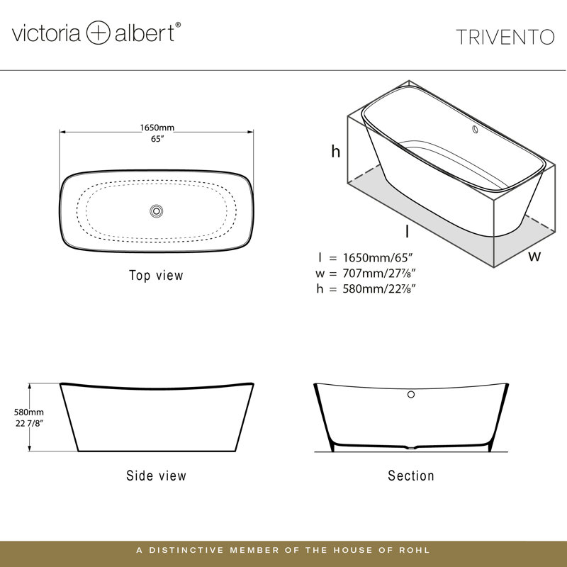 Trivento 65" x 28" Freestanding Soaking Bathtub, Standard White