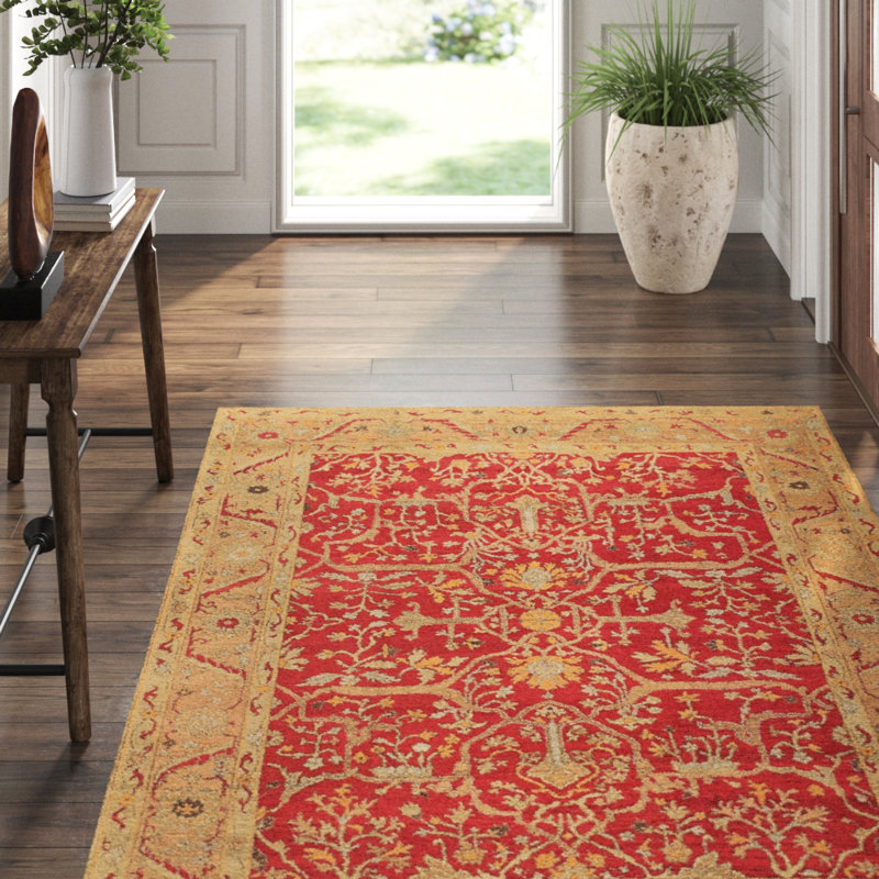 Jozan Wool Oriental Area Rug in Gold/Red, Rectangle 8' x 10'