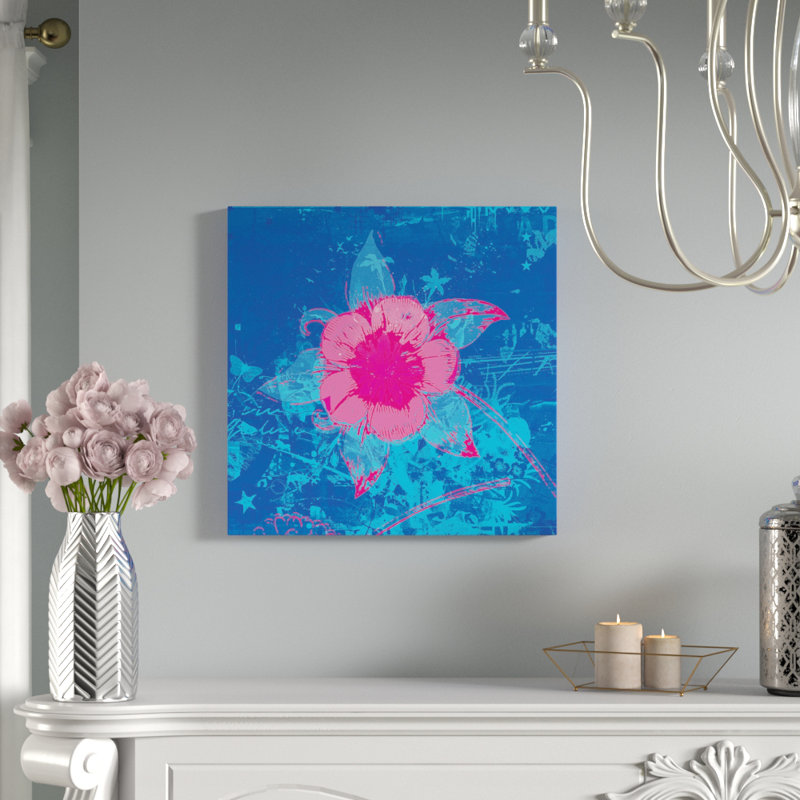 Fleur d’art, impression sur toile tendue, H 18 po x l 18 po x P 1,5 po, Toile avec cadre flottant noir, Pas de tapis