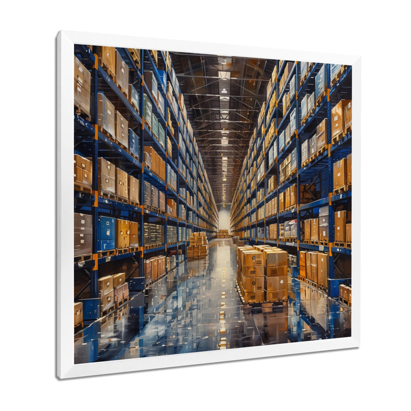 «Blue Warehouse», H 16 po x l 16 po, Cadre simple blanc, bois massif