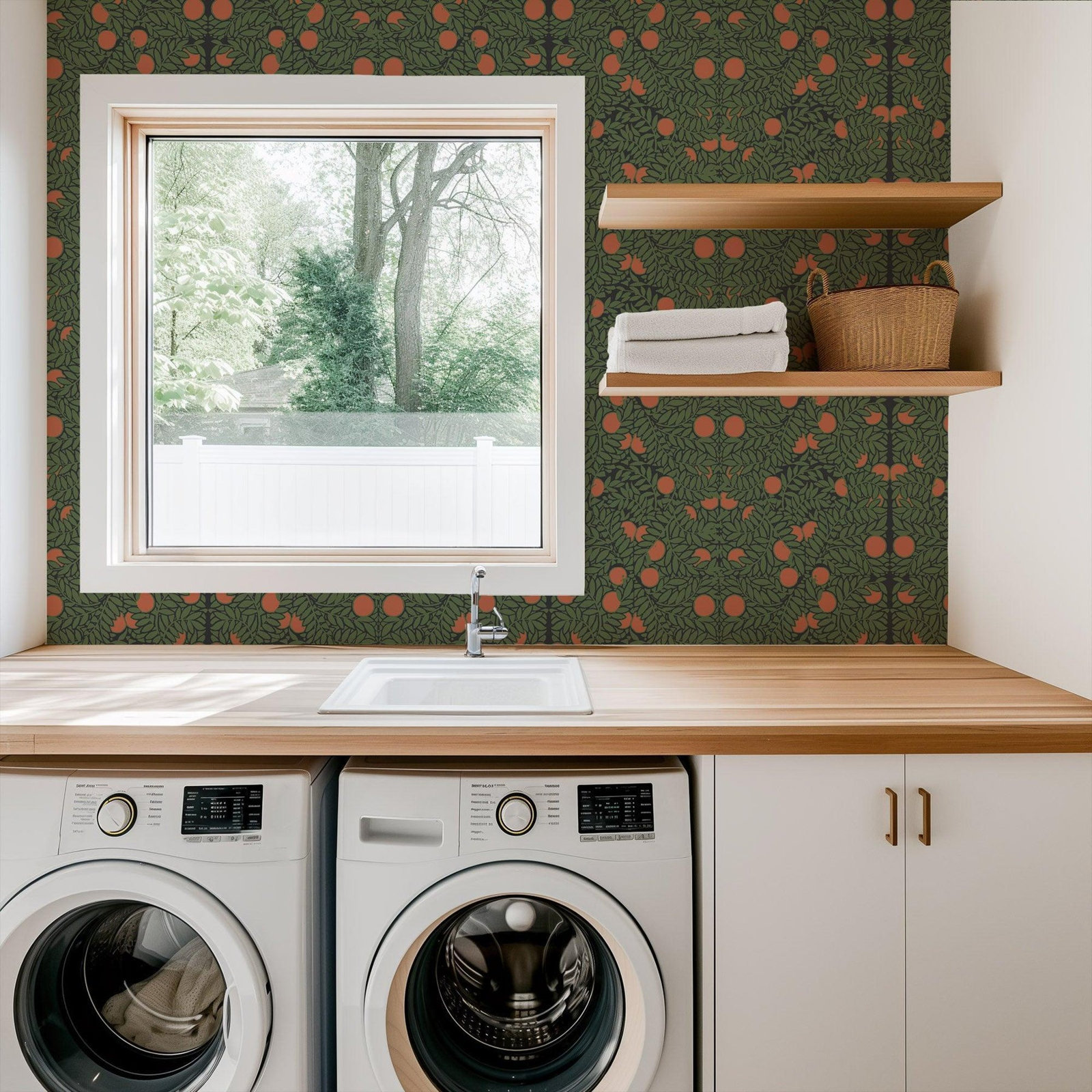 Orange Bush Self-Adhesive Wallpaper, Forest/Orange, Faux Grasscloth, Non-pasted