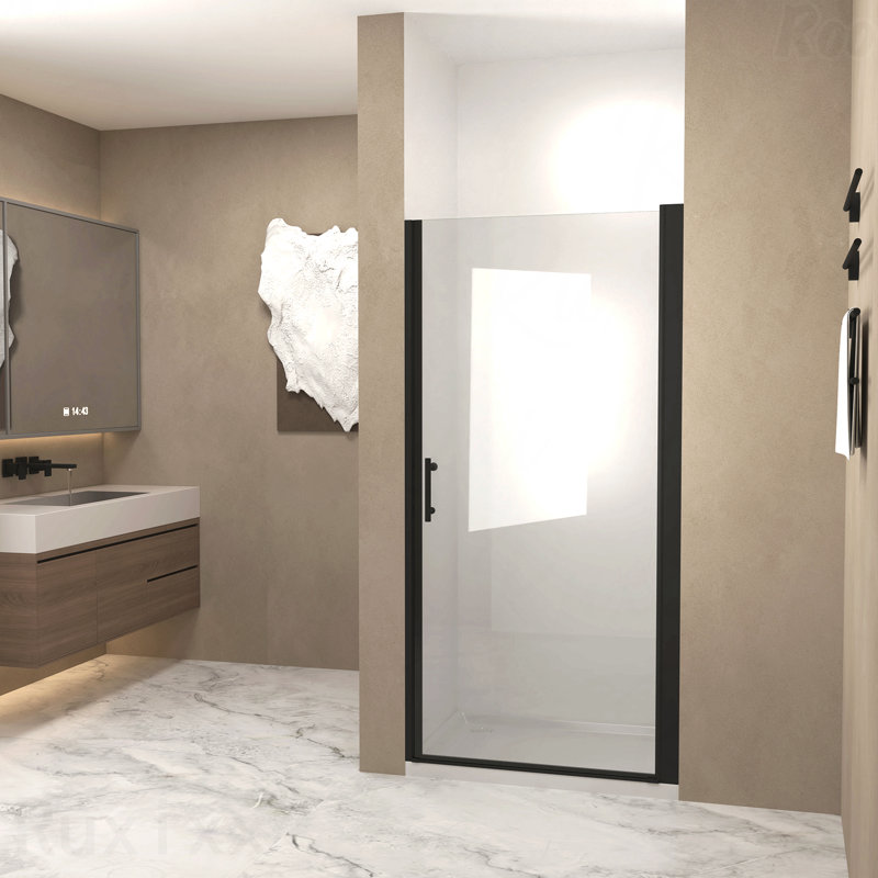 Shower Door  - Matte Black Aluminum Frame Material, Half Frame,1/4"(6Mm) Tempered Glass Explosion Proof Film,Stainless Steel Handle