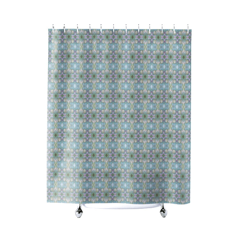 Rideau de douche - géométrique bleu, vert et rose (WB / P3)