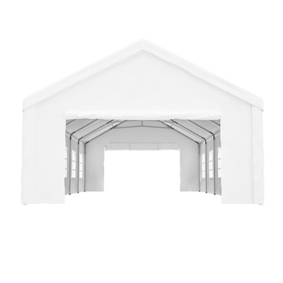 Portable 16X32 Carport Garage, Waterproof Cover And Sidewalls, Ideal For Cars, Trucks Lawn Equipment Metal With Removable Cover, Versatile Shelter Vehicles Events, Triple - Secure Structure