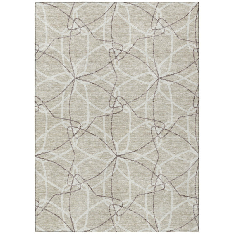 Tapis intérieur / extérieur géométrique lavable beige et ivoire 9 pi x 12 pi