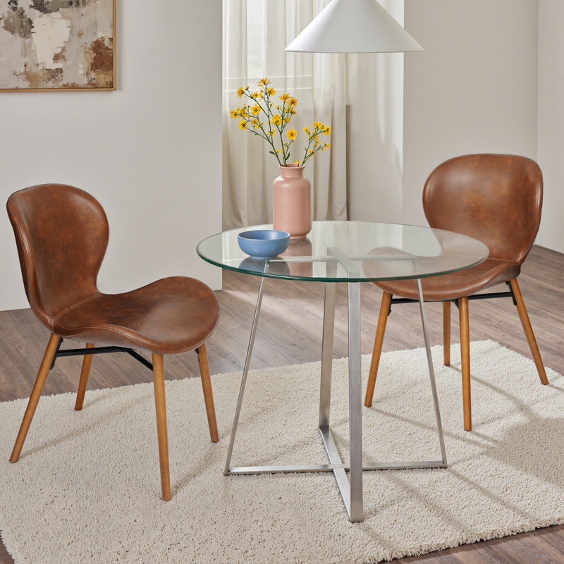 Chaise en similicuir et bois massif, Marron foncé