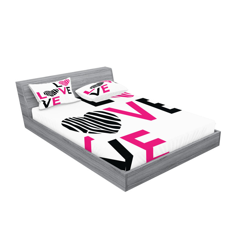 Ambesonne Pink Zebra Fitted Sheet & Pillow Sham  Set,  Pink Black and White, King Sheet Set with 4 Pillowcases