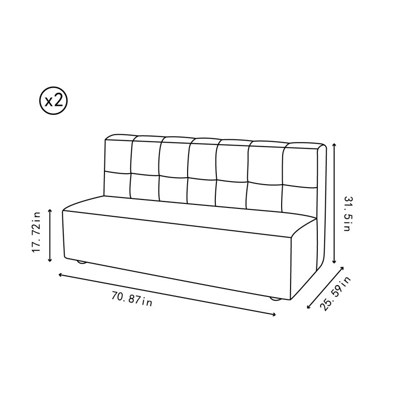 Ensemble de 2 bancs rembourrés en similicuir, H 31,5 po x l 70,87 po x P 25,59 po