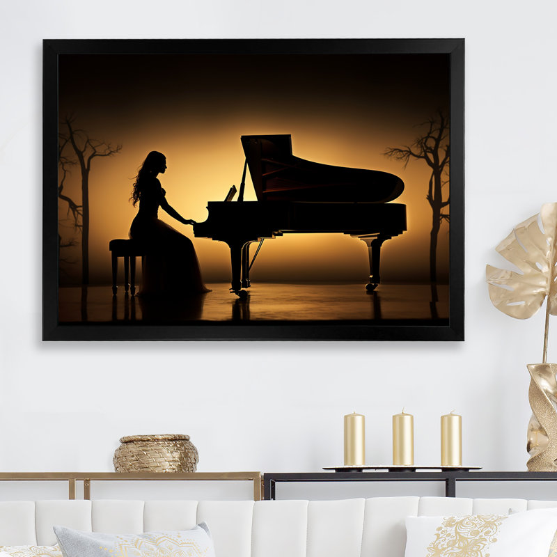 Piano Symphony In Silhouette II sur impression sur toile, Cadre simple noir, H 12 po x l 20 po x P 1 po