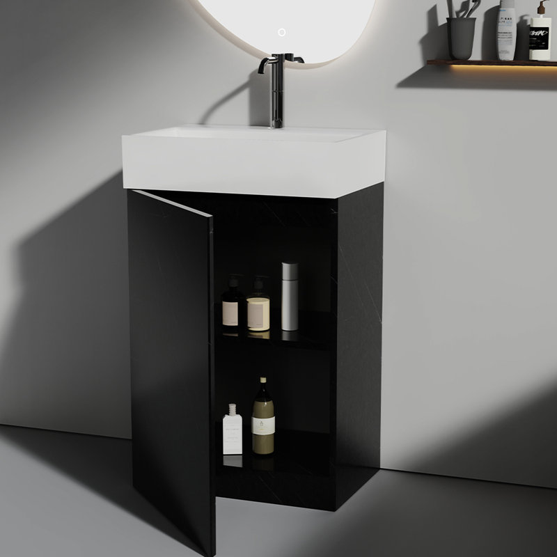 Ensemble de meuble-lavabo autoportant en céramique noire 20 po avec aspect marbre noir
