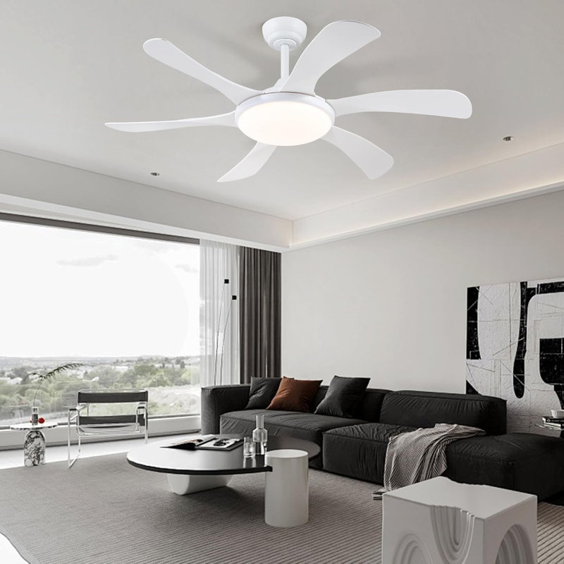 Ventilateur de plafond avec lumières et télécommande - Ventilateur de plafond intérieur moderne de 46 po à profil bas, à intensité variable, moteur silencieux réversible et minuterie, plafonnier extérieur pour patio couvert
