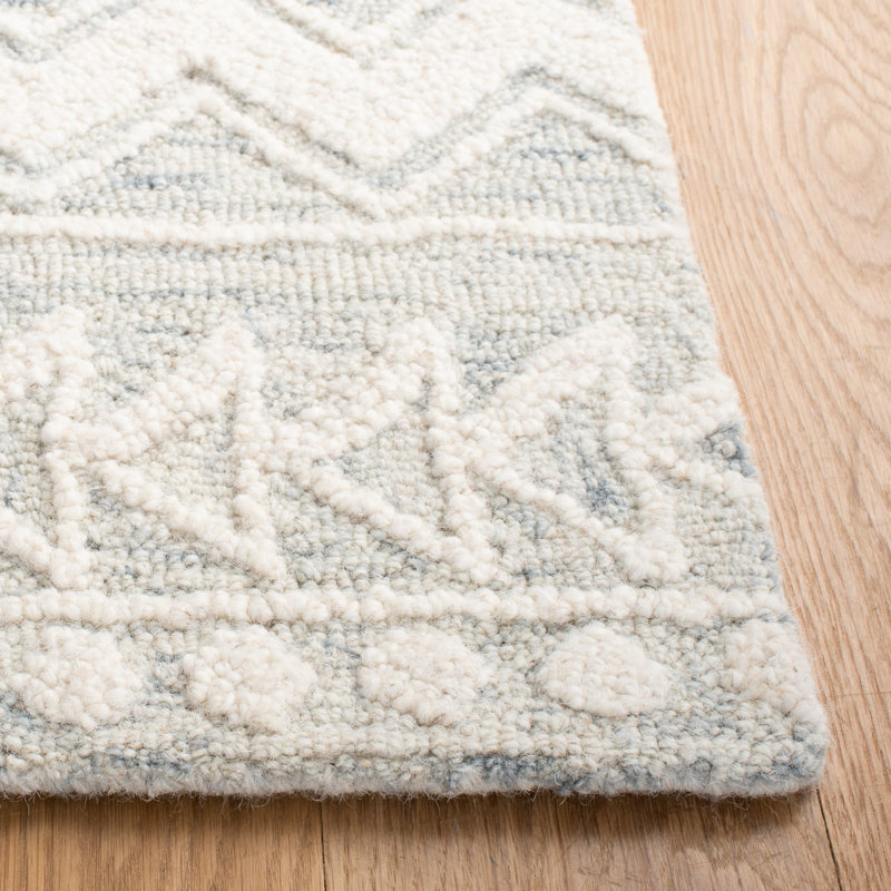 Kyndall Southwestern Handmade Tufted Wool Light Gray/Ivory Area Rug, Square 6'