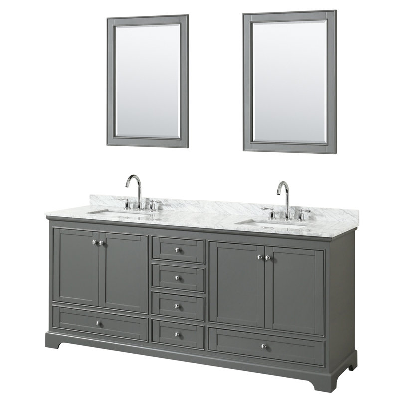 Deborah 79.75'' Double Bathroom Vanity with Marble Top, Dark Gray, Polished Chrome