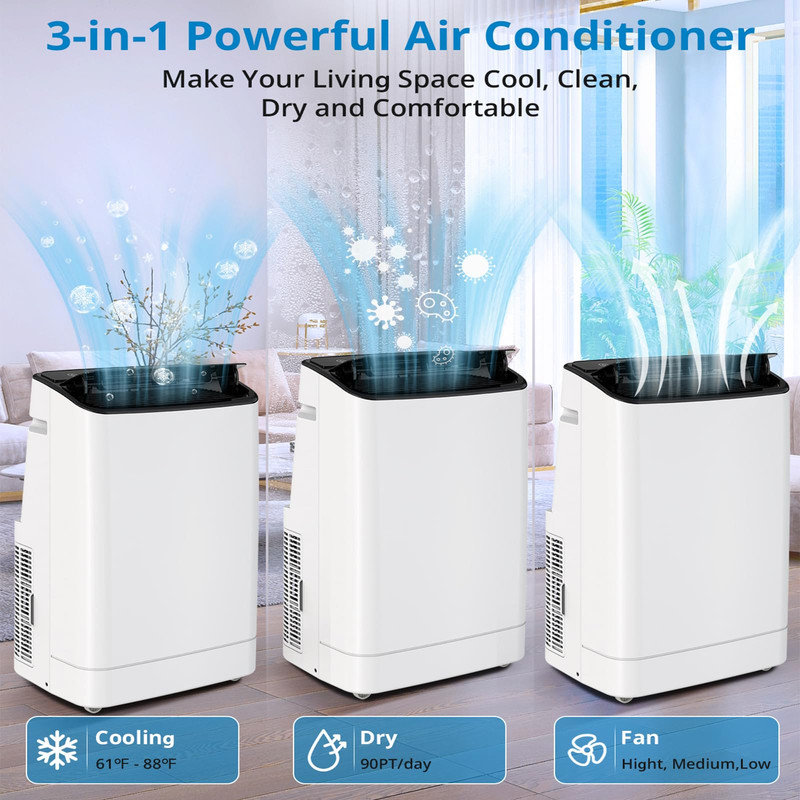 Ensemble de 2 climatiseurs portatifs 14 000 BTU, unité de climatisation 3-en-1 avec télécommande, ensemble de fenêtre, minuterie 24H, pour 750 Ft, blanc