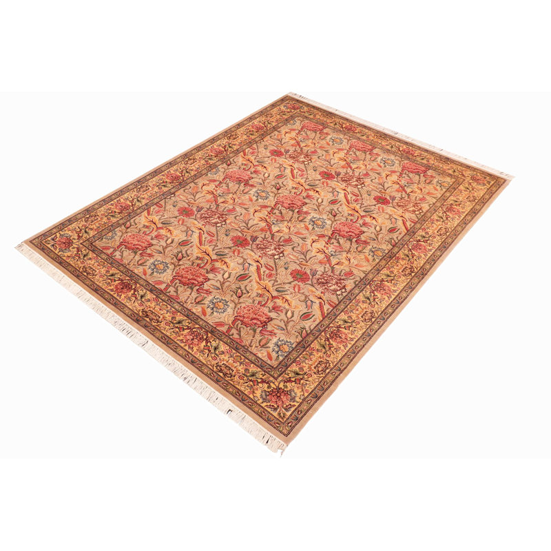 Tapis brun / rose en laine à motif floral fait à la main 6 pi x 9 pi 8 po Pankratz