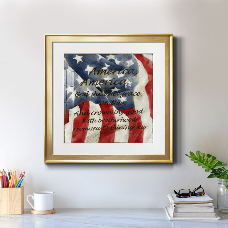 America - Reproduction d'art textuel sur papier encadré, Papier encadré doré, H 34,5 po x l 34,5 po x P 1,5 po