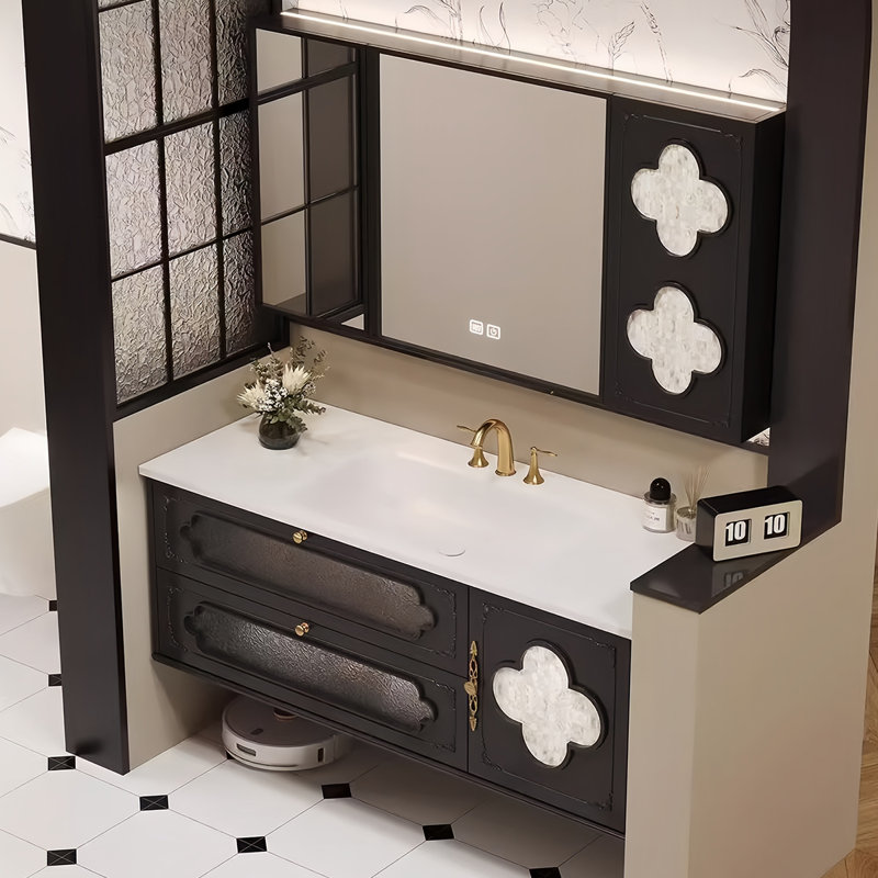 Armoire de salle de bain style français de luxe, Noir, noir, noir, noir