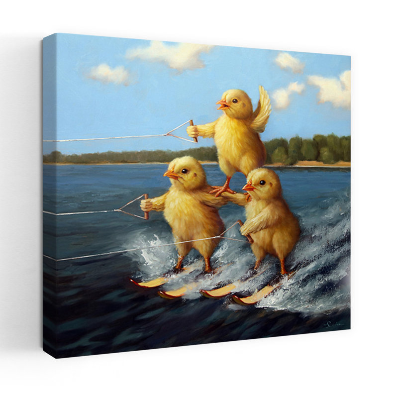 Poussins de ski nautique, art urbain contemporain, 18" H x 18" W