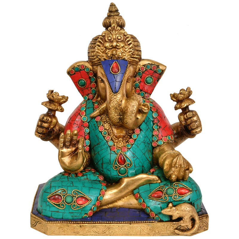 Statue en laiton de 9 po Ganesha - sculpture de divinité indienne fabriquée à la main pour le temple