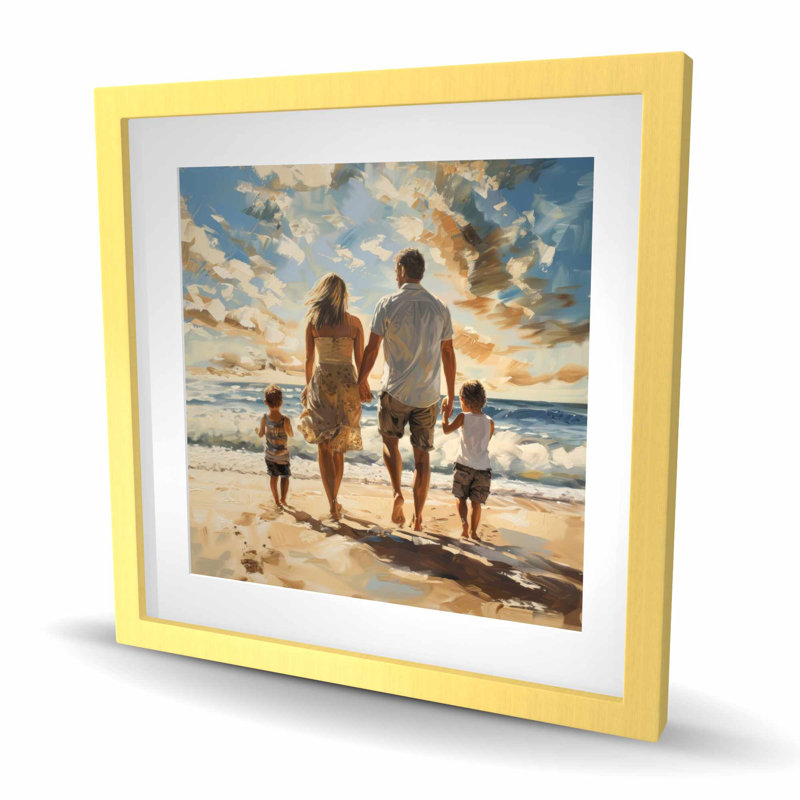 «Family Walk» - Reproduction matte encadrée turquoise pour la décoration intérieure