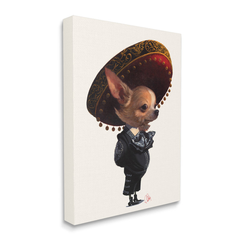 Mariachi Chihuahua avec Sombrero - impression, H 30 po x l 24 po x 1,5 po, Toile tendue