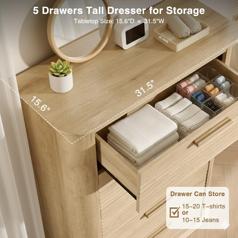 Commode cannelée en bois 45 po |