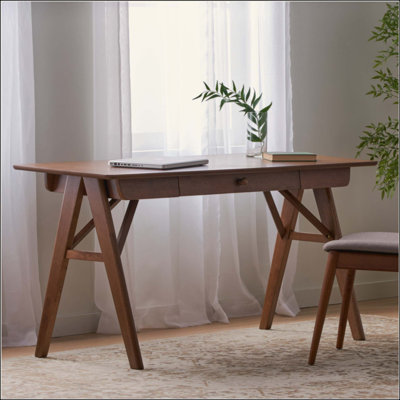 Wood Computer Desk with Storage Drawer, Small Space Home Office Study Desk, Student PC Gaming Desk for Bedroom