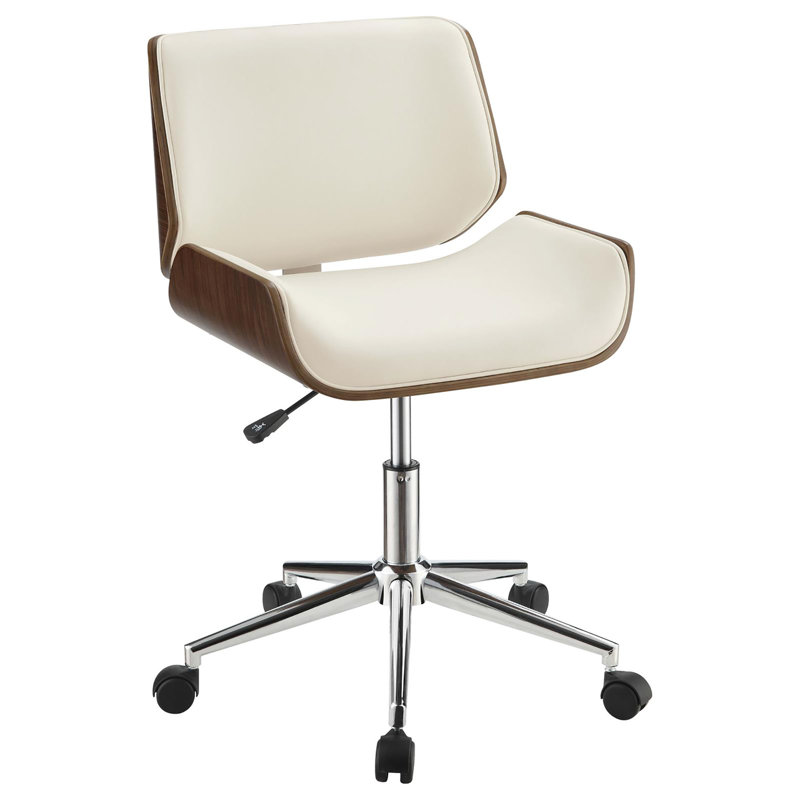 Chaise de bureau pivotante écru et noyer