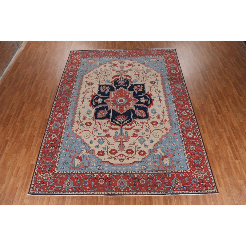 Tapis turc floral en laine Heriz Serapi noué à la main 10 x 13