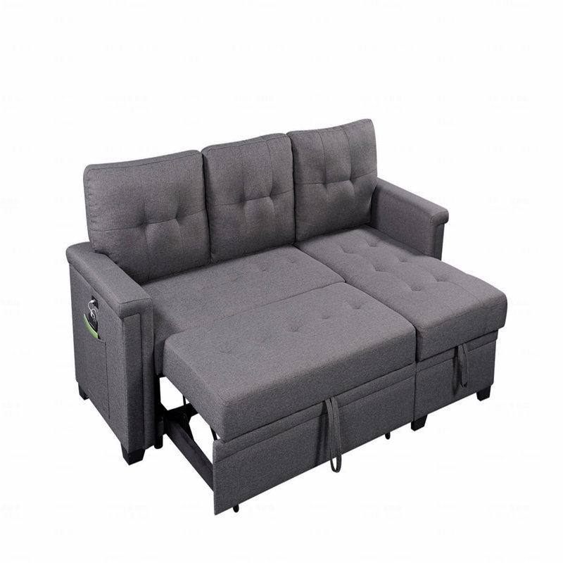 Sleeper, Reversible  Basic Sectional Sofa Sofa Sofa With Storage Chaise, USB Charging Ports And Pocket, Light Gray Linen