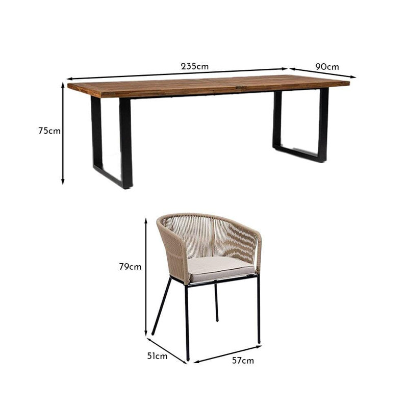 Fabiano Rectangular 8 - Person 235cm Long Dining Set with Cushions and Umbrella, Natural