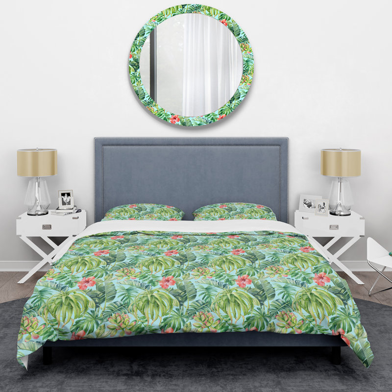 Watercolor Palm Leaves - Ensemble de housse de couette floral - Polyester en microfibre