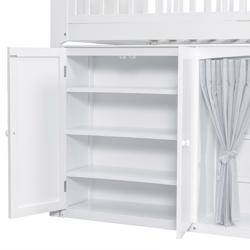 Lit mezzanine simple avec armoire de rangement, Lit simple, Blanc