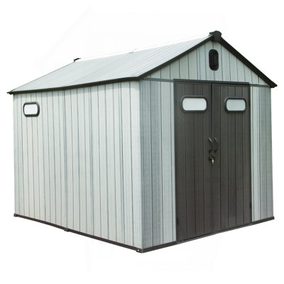 6X4ft Outdoor Resin Storage Shed With Transparent Windows & Louvered Vents, Plastic Tool Shed With Double Lockable Doors & Gable Roof, Outside Garden Shed For Backyard, Patio, Lawn