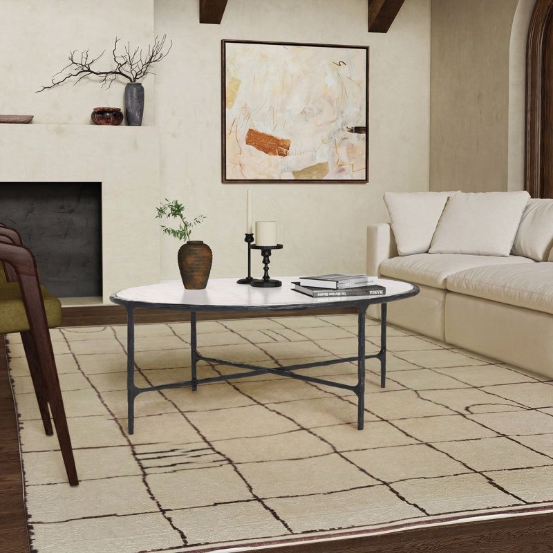 Evelynn Glass Top Coffee Table, Black, White Marble