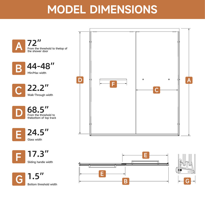 44-48" W x 72" H Framed Double Sliding Shower Door, 1/4" (6mm) Frosted Ultra-Clear Tempered Glass with nano self-cleaning coating, Matte Black Finish, Reversible Installation