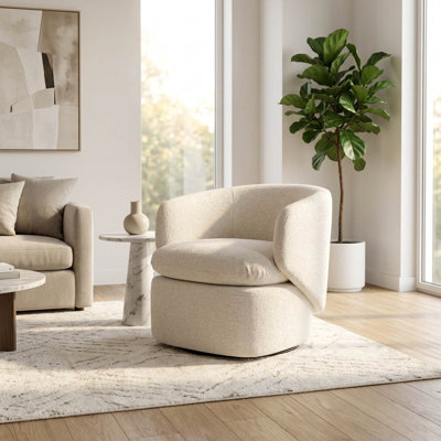 Fauteuil pivotant moderne à dossier incurvé pour salon - Fauteuil élégant et capitonné pour chambre ou salle à manger