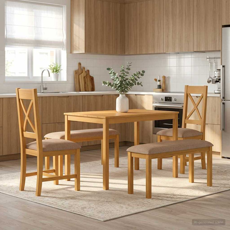 4 -Person Oak Solid Wood Dining Set, Grey