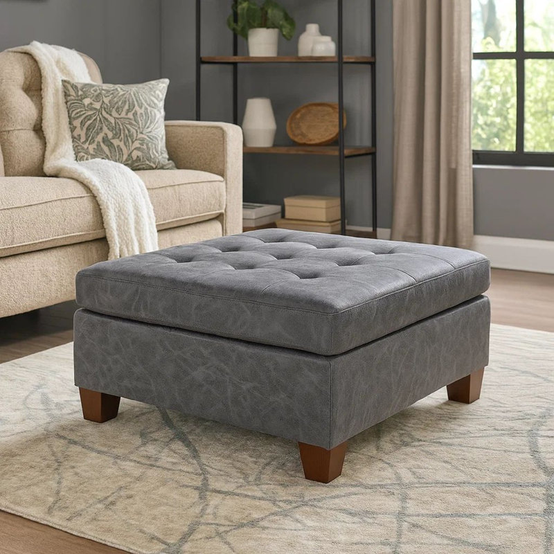 Faux Leather Ottoman, Gray Faux Leather