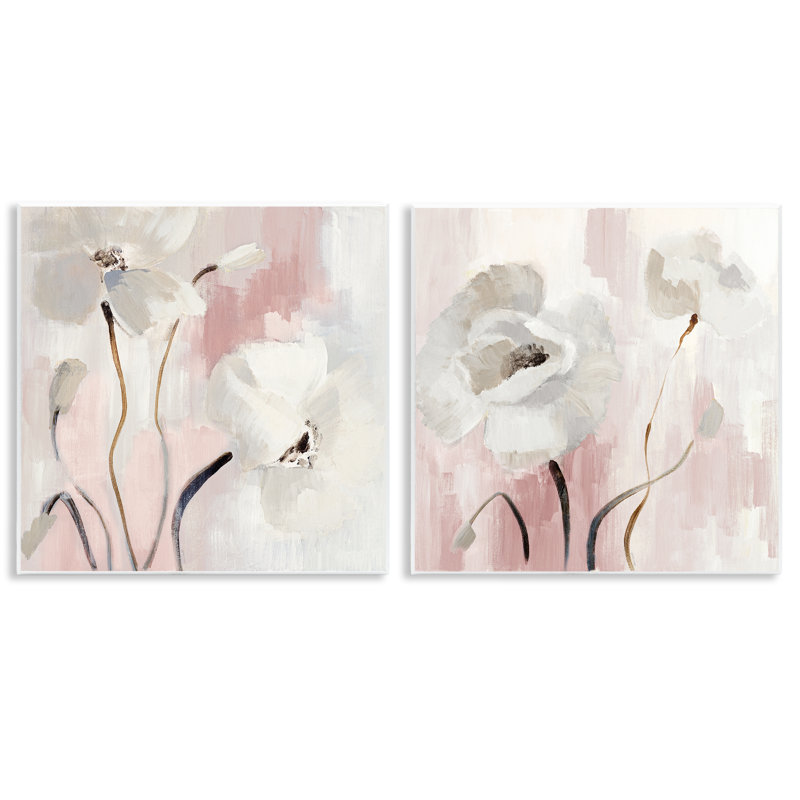"Abstract White Poppies", ensemble de 2 plaques murales par Lanie Loreth