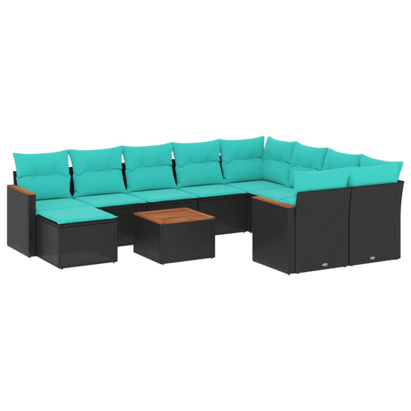  11 Piece Patio Sofa Set With Cushions Grey Poly Rattan, Light Blue, Black