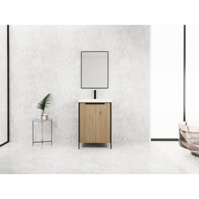 Meuble-lavabo autoportant 24 po avec lavabo en résine et portes à fermeture en douceur - Contreplaqué insonorisant de style moderne