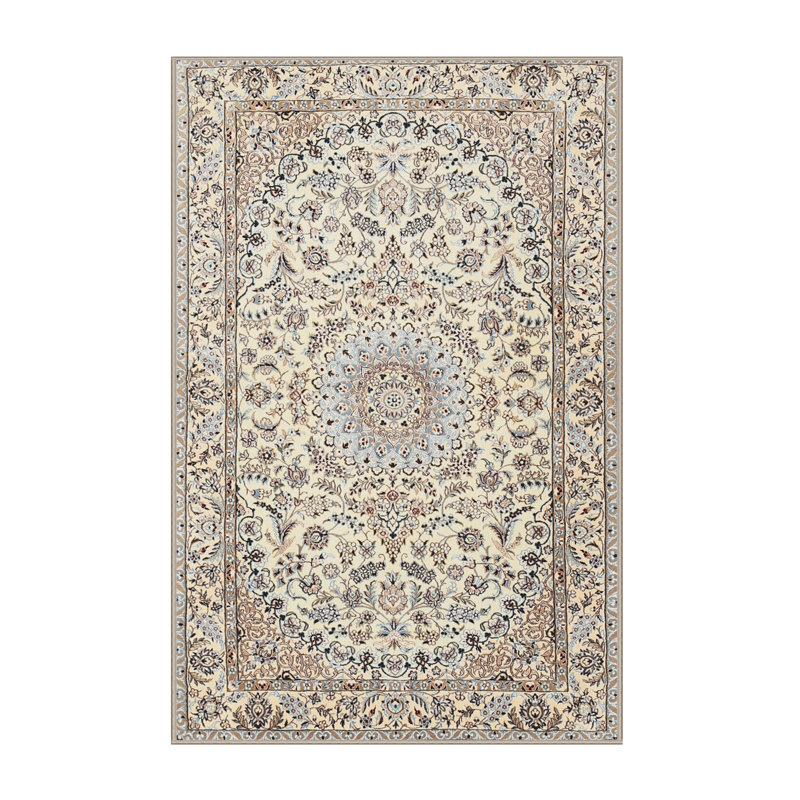 Tapis traditionnel bleu marine / beige Desbois, Rectangle 5 pi x 7 pi