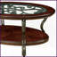 Table basse traditionnelle en cerisier brun avec pattes décoratives en métal Tablette inférieure ouverte pour le salon