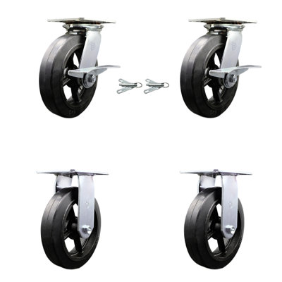 Rubber on Steel Caster Set 2 Brakes/Swivel Locks and 2 Rigid SCC