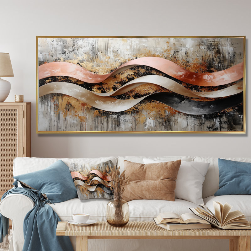Nwamaka - Abstract Wall Art, H 28 po x l 60 po, Impression encadrée flottante, Or