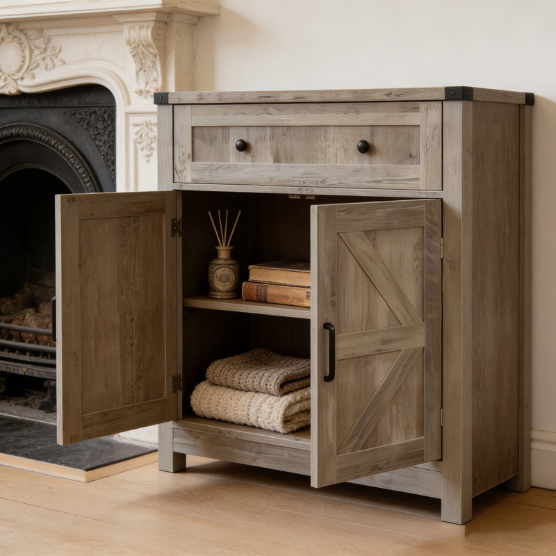 Armoire d'appoint 32,7 po de hauteur 2 portes avec 1 tiroir, Gris clair